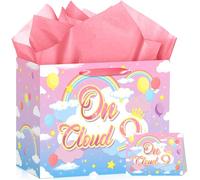 Bolsa de regalo de 9º cumpleaños en la nube, decoración de 9 cumpleaños en la nube, bolsa de papel de regalo con papel de seda y tarjeta de felicitación para bebé niña dulce de 9 años de edad