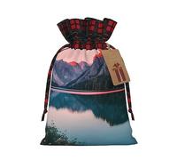 Bolsa de regalo de arpillera con cordón de lago y puesta de sol, bolsa de regalo textil artesanal para todas las ocasiones festivas