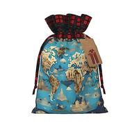 Bolsa de regalo de arpillera con cordón de mapa de geografía mundial, bolsa de regalo de tela artística, perfecta para ocasiones festivas