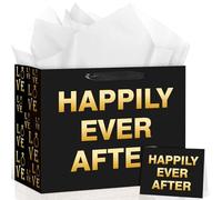 Bolsa de regalo de boda, Happily Ever Life, bolsa de papel de regalo para despedida de soltera, color negro, para decoración de fiesta de boda, bolsa de regalo con papel y tarjeta para que la novia se