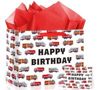 Bolsa de regalo de camión de bomberos, bolsa de papel de regalo de cumpleaños con tarjeta de felicitación para niños y niñas, baby shower, 1, 2, 3, 4º bombero, suministros de fiesta de cumpleaños