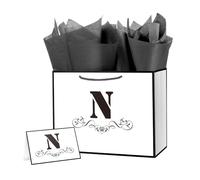 Bolsa de regalo de carta con papel de regalo para hombres, mujeres, niños y niñas, bolsa de papel grande de 12 pulgadas, color blanco y negro para cumpleaños, aniversario, baby shower, boda, fiesta