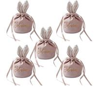 Bolsa de regalo de conejito de Pascua, 5 unidades de terciopelo con diseño de orejas de conejo, bolsas de huevos de Pascua, regalos, dulces, postres, pasteles, chocolates, galletas, paquetes de fiesta