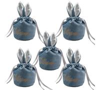 Bolsa de regalo de conejito de Pascua, 5 unidades de terciopelo con diseño de orejas de conejo, bolsas de huevos de Pascua, regalos, dulces, postres, pasteles, chocolates, galletas, paquetes de fiesta