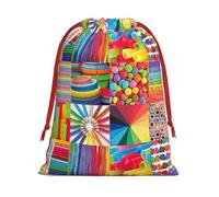 Bolsa de regalo de cordón suave con estampado de collage colorido con cinta roja duradera para Navidad, Halloween, regalo para adultos