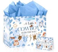 Bolsa de regalo de cumpleaños para baby shower con texto en inglés "A Little Cowboy is On The Way", con tarjeta de papel de regalo, bolsa de regalo para baby shower, suministros de fiesta de