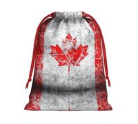 Bolsa de regalo de felpa ultra suave con cordón de impresión retro de la bandera de Canadá, regalos de dulces para fiestas de Navidad, bolsas de joyería de boda