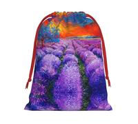 Bolsa de regalo de felpa ultra suave con cordón de pintura al óleo con estampado de lavanda, regalos de dulces para fiestas de Navidad, bolsas de joyería de boda