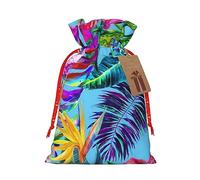 Bolsa de regalo de gran capacidad con cordón para tus regalos de Halloween, 11,9 x 17,5 cm, diseño de plantas tropicales de flores rosas, 1 unidad