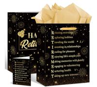 Bolsa de regalo de jubilación, bolsa de papel de regalo de jubilación con pañuelos y divertida tarjeta de jubilación, color negro y dorado, decoración de fiesta de jubilación, regalos para hombres y