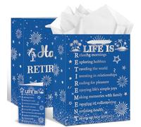 Bolsa de regalo de jubilación, bolsa de papel de regalo de jubilación con pañuelos y tarjeta divertida, azul y plateado, decoración de fiesta jubilada, regalos para hombres y mujeres, suministros de