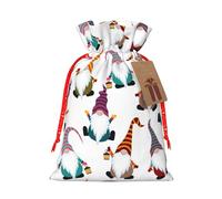 Bolsa de regalo de lino con cordón con estampado de gnomos divertidos de Navidad para fiestas de Navidad, bolsas de regalo de embalaje de vacaciones.