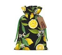 Bolsa de regalo de lino con cordón con estampado de limón amarillo para fiestas de Navidad, bolsas de regalo de vacaciones.