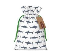 Bolsa de regalo de lino con cordón con estampado de peces y tiburones para fiestas de Navidad, bolsas de regalo de embalaje de vacaciones.