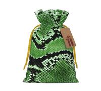 Bolsa de regalo de lino con cordón con estampado de piel de serpiente verde para fiestas de Navidad, bolsas de regalo de vacaciones.