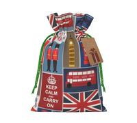 Bolsa de regalo de lino con cordón con estampado de símbolos de Inglaterra para fiestas de Navidad, bolsas de regalo de vacaciones.