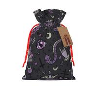 Bolsa de regalo de lino con cordón con estampado gótico y negro morado para fiestas de Navidad, bolsas de regalo de vacaciones.