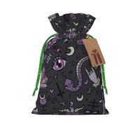 Bolsa de regalo de lino con cordón con estampado gótico y negro morado para fiestas de Navidad, bolsas de regalo de vacaciones.