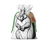 Bolsa de regalo de lino con cordón de ardilla de dibujos animados, bolsa de almacenamiento reutilizable para fiestas de Navidad, bolsas de almacenamiento
