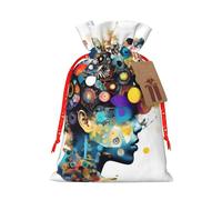 Bolsa de regalo de lino con cordón de inteligencia artificial con estampado de cerebro para fiestas de Navidad, bolsas de regalo de embalaje de vacaciones.