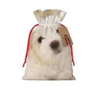 Bolsa de regalo de lino con cordón de Navidad con diseño de cachorro maltés, adecuada para embalaje de regalo de cumpleaños de Navidad