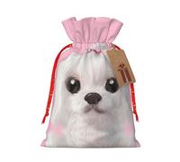 Bolsa de regalo de lino con cordón de Navidad con diseño de perro maltés, ideal para regalo de cumpleaños de Navidad