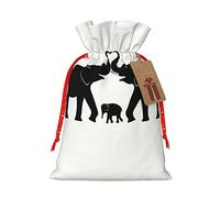 Bolsa de regalo de lino con cordón de Navidad con elefante viejo y elefante joven, bolsa de almacenamiento adecuada para embalaje de regalo de cumpleaños de Navidad