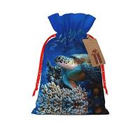 Bolsa de regalo de lino con cordón de Navidad con peces de tortuga marina adecuada para embalaje de regalo de cumpleaños de Navidad