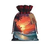 Bolsa de regalo de lino con cordón de puesta de sol tropical, elegante bolsa de regalo de tela para festivales y ocasiones especiales