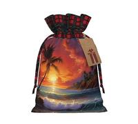 Bolsa de regalo de lino con cordón de puesta de sol tropical, elegante bolsa de regalo de tela para festivales y ocasiones especiales
