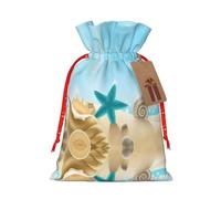 Bolsa de regalo de lino con cordón estampado de estrella de mar de playa, perfecta para bolsas de regalo, bolsas de dulces