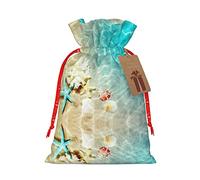 Bolsa de regalo de lino con cordón estampado de estrella de mar de playa, perfecta para bolsas de regalo, bolsas de dulces