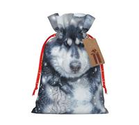 Bolsa de regalo de lino con cordón estampado de husky siberiano en la nieve, perfecta para bolsas de regalo, bolsas de dulces