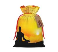 Bolsa de regalo de lino con cordón impreso para meditación de yoga, perfecta para bolsas de regalo, bolsas de dulces