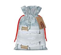 Bolsa de regalo de lino con cordón impreso Snow Falling In The Park, perfecta para bolsas de regalo, bolsas de dulces