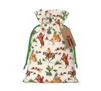 Bolsa de regalo de lino con cordón y estampado de caballos de vaquero para fiestas de Navidad, bolsas de regalo de embalaje de vacaciones.