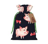 Bolsa de regalo de lino con cordón y estampado de cerdito rojo para fiestas de Navidad, bolsas de regalo de vacaciones.