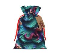 Bolsa de regalo de lino con cordón y estampado de escamas de dragón mágico en 3D para fiestas de Navidad, embalaje de vacaciones.