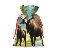 Bolsa de regalo de lino con cordón y estampado de oso de ciervo para fiestas de Navidad, bolsas de regalo de embalaje de vacaciones.