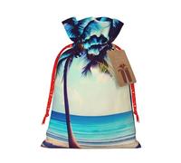 Bolsa de regalo de lino con palmeras de playa con cierre de cordón de cuerda, con elevadores de papel kraft, para Navidad, cumpleaños, fiestas