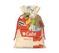 Bolsa de regalo de lona con cordón, diseño de mujer sonriente con palmas de coche clásico, bolsa de regalo personalizada reutilizable