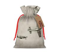 Bolsa de regalo de lona de Navidad con cordón, bolsa de regalo reutilizable personalizada para aviones de la Segunda Guerra Mundial