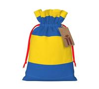 Bolsa de regalo de lona de Navidad con diseño de bandera de Ucrania con cordón, bolsa de regalo personalizada reutilizable