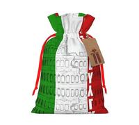 Bolsa de regalo de lona de Navidad con diseño de bandera italiana del Coliseo romano con cordón, bolsa de regalo personalizada reutilizable