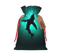 Bolsa de regalo de lona de Navidad con diseño de delfín bajo el mar, ballenas negras con cordón, bolsa de regalo personalizada reutilizable