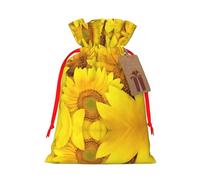 Bolsa de regalo de lona de Navidad con diseño de girasoles y flores amarillas con cordón, bolsa de regalo personalizada reutilizable