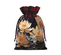 Bolsa de regalo de loto blanco bohemio con cordón de dos colores, muy práctica, adecuada para Navidad, cumpleaños