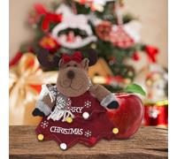 Bolsa de regalo de manzana de muñeco de nieve de Navidad, bolsa de manzana de Navidad, diseño de muñeca de felpa gris y rojo, soporte de almacenamiento reutilizable, 18 cm (rojo-marrón)