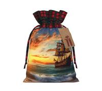 Bolsa de regalo de Navidad, barco pirata al atardecer, bolsas de Navidad para suministros de fiesta de Navidad, bolsa con cordón, bolsa de caramelos, bolsas de envoltura para regalos de fiesta
