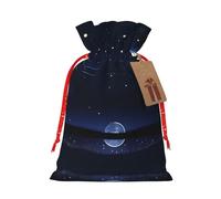 Bolsa de regalo de Navidad con cierre de cordón, diseño ligero y bonito, perfecta para cumpleaños y fiestas, vista nocturna azul sereno